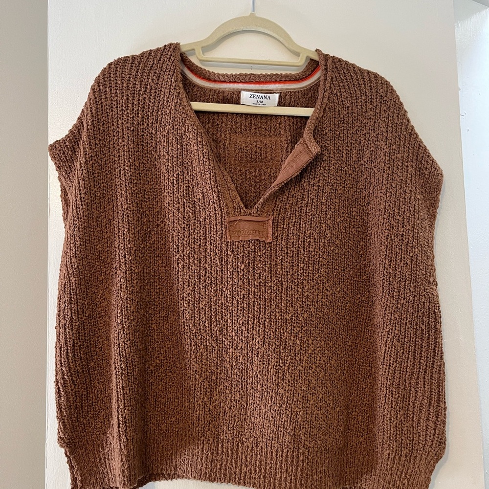 Zenana Outfitters Brown V-Neck Sweater